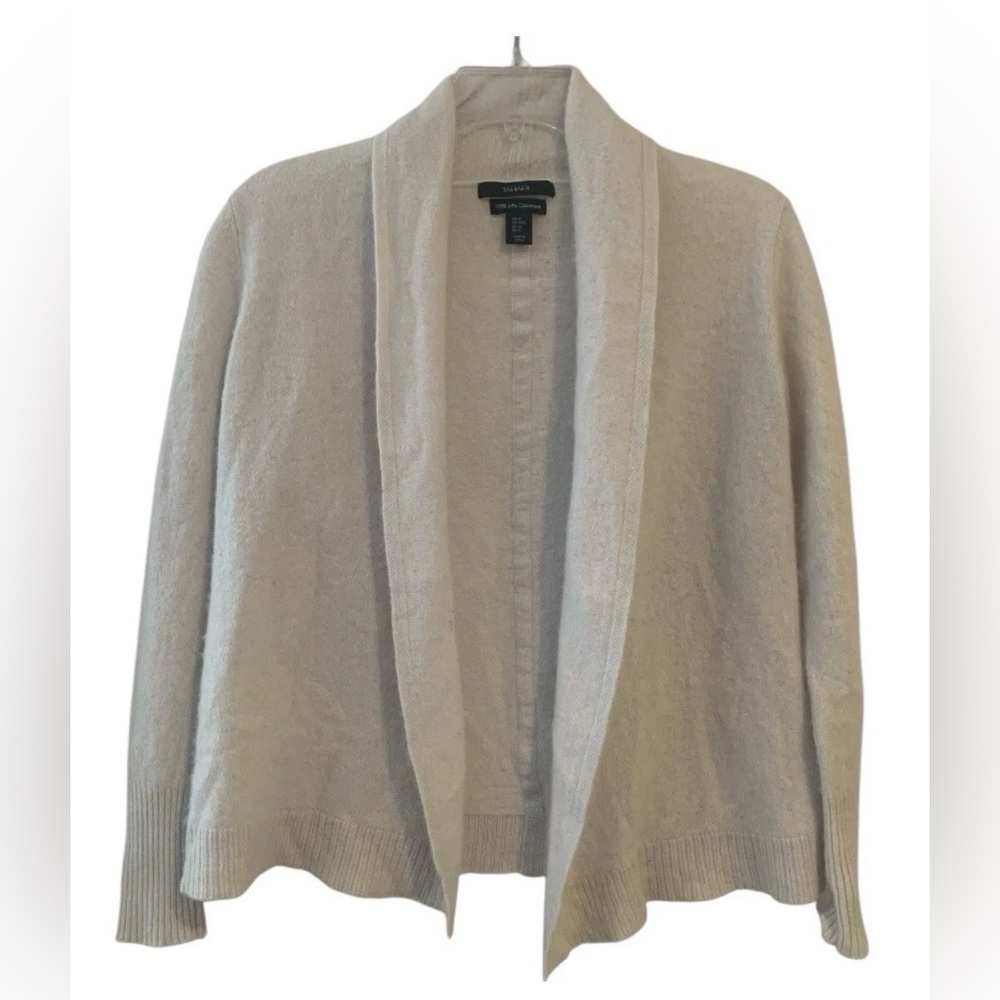 The Tahari 100% Cashmere 2ply White Cream Open Front Sweater